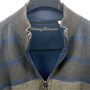 Tommy Bahama Mens Warm 1/4 Zip Sweater Navy Blue and Gray Striped size M 10318